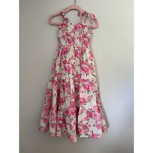 SweetHoney Beach Maxi Dress 3T Girls Pink Floral Smocked Tiered Cotton Gauze